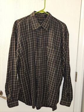 Van Heusen Brown Windowpane Button-Down Shirt with Tan Grid